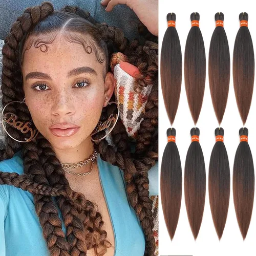 Vista 67 de Cabello trenzado preestirado ombré, extensiones de cabello trenzado sedoso, sin picazón, trenzas de cabello trenzado de ganchillo con textura Yaki
