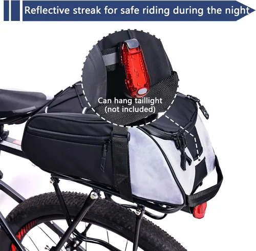 Vista 5 de Bolsa trasera para bicicleta reflectante, resistente al agua, bolsa de almacenamiento para maletero de bicicleta, bolsa de transporte para pecho