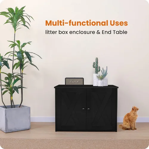 Vista 8 de Caja de arena para gatos Dwanton, mueble oculto para caja de arena para gatos, entrada reversible puede estar en el lado izquierdo o derecho, baño