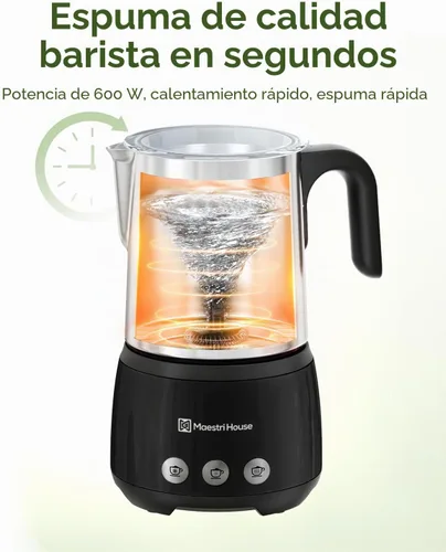 Vista 3 de Maestri House Espumador de leche, vaporizador y espumador de leche eléctrico 4 en 1, 16.9 onzas, 600 W, control táctil inteligente, máquina