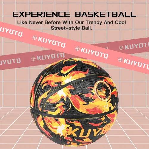 Vista 4 de KUYOTQ - Baloncesto para niños, jóvenes y adultos, tamaño 3/4/5/6/7 (22/25.5/27.5/28.5/29.5"), baloncesto premium de goma o cuero sintético