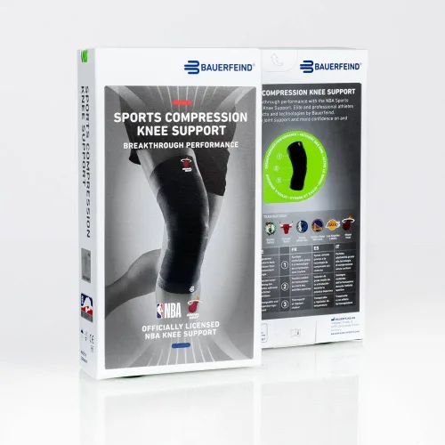 Vista 13 de Bauerfeind - Rodillera de compresión deportiva para rodillas NBA - Diseño ligero con zonas de agarre para alivio del dolor en la rodilla de Negro