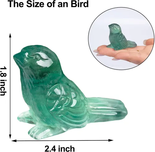 Vista 2 de Figura de pájaro tallada a mano de cristal de fluorita tallada a mano, escultura de animal pulida de 2.4 pulgadas, piedra curativa, decoración