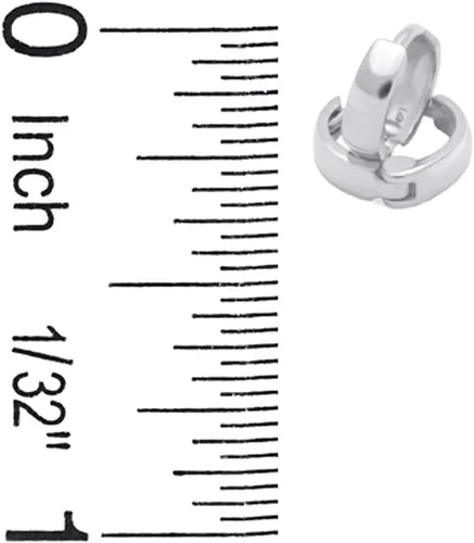 Vista 5 de Aretes de oro macizo de 14 quilates lisos de 0.098 in de ancho y 0.315 in de longitud abovedados pequeños aretes de aro pequeños