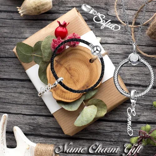 Vista 6 de QeenseKc Colgante de corazón con nombre personalizado para Pandora, pulsera europea, collar, regalo para mujeres y niñas