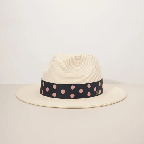 Vista 4 de Pineapple&Star Sun Straw Fedora Beach Hat Fine Braid UPF50+ for Women Dottiblue