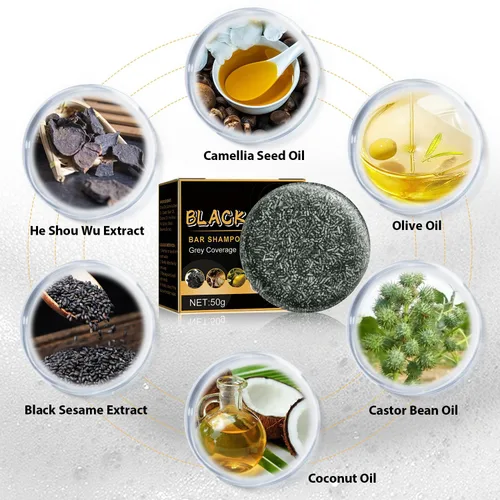 Vista 3 de TPTAL Barra inversa de cabello gris, jabón negro para cobertura de cabello gris, barra de champú para oscurecer el cabello natural, champú