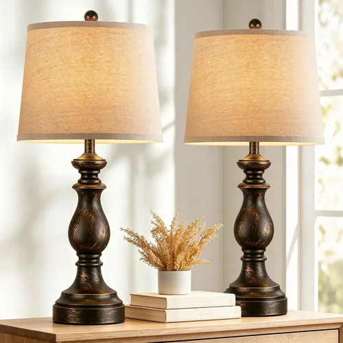Vista 16 de PARTPHONER Juego de 2 lámparas de mesa tradicionales, lámparas de mesa rústicas de granja para sala de estar y dormitorio, lámparas de mesa de 22