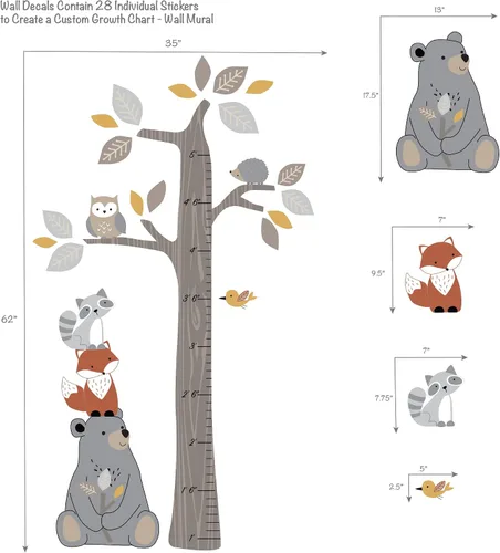 Vista 3 de Lambs & Ivy Calcomanías de pared para niños con diseño de árbol del bosque del bosque con animales
