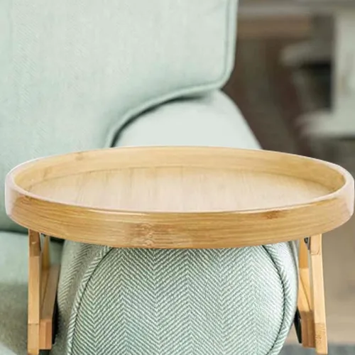 Vista 2 de Mesa de clip para el brazo del sofá, mesa multifunción para sofá, bandeja de sofá de bambú con clip en la mesa auxiliar para sofás anchos, bandeja 1