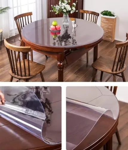 Vista 4 de Protector redondo transparente para mesa, protector de mesa para mesa de comedor, protector de mantel de plástico transparente, almohadilla de mesa