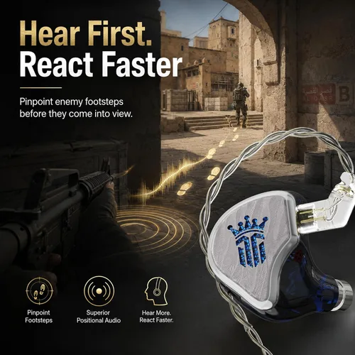 Vista 12 de Tipsy TG4 Gaming IEMs con micrófono, auriculares híbridos para juegos de 4 controladores, aplicación EQ personalizada y control web, modos de juego
