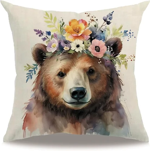 Vista 12 de Fundas de almohada con diseño de animales, 18 x 18 pulgadas, diseño de ardillas florales, acuarela, vida silvestre, diseño de flores, temporada