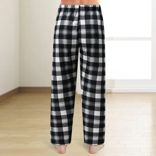 Vista 4 de Pantalones de pijama de forro polar suave para mujer, pantalones de pijama gruesos y cálidos de invierno, pantalones de pijama sueltos para el hogar