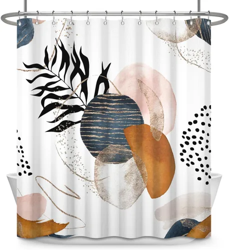 Vista 8 de Yeele Cortina de ducha bohemia de 71 x 71 pulgadas, cortinas de baño geométricas abstractas retro, arte estético, juegos de baño únicos