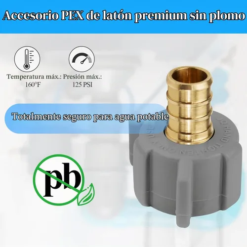 Vista 4 de WiseWater Juego de 4 adaptadores giratorios PEX de 1/2" x 1/2" FNPT para agua potable, accesorios de latón DZR sin plomo con anillos de crimpado