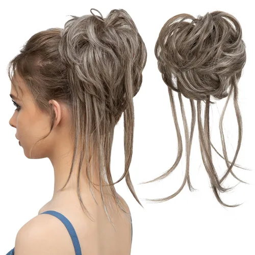 Vista 34 de Extensiones de cabello rizado con cola de caballo, cabello sintético con coleta recta, coleteros para mujer, rubio ceniza/rubio playa