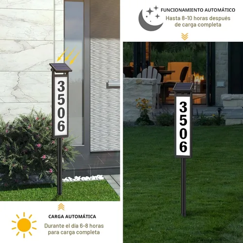 Vista 2 de Eyrosa Letrero de dirección con luz LED solar, números de casa para patio exterior, placa de números impermeable para exteriores, color negro