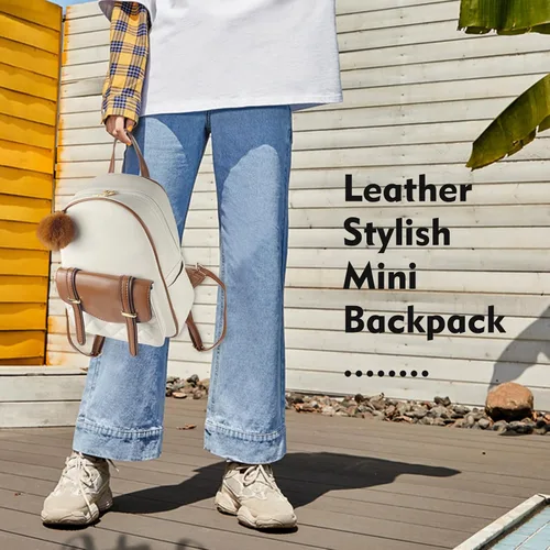 Vista 6 de ZGWJ Linda mochila de cuero para mujer, bolso de cuero a la moda, con lazo, mochila pequeña de viaje, bolsas de hombro, Beige-Marrón, Lindo