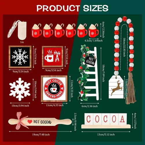 Vista 3 de Spiareal Juego de 15 piezas de decoración de bandeja escalonada de Navidad con chocolate caliente, decoración de mesa de madera, centros de mesa