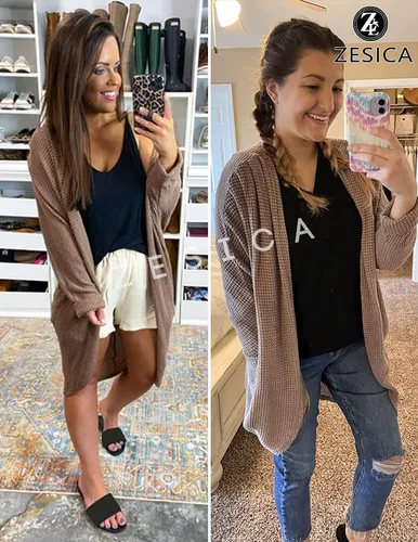 Vista 5 de ZESICA Women's 2023 Fall Casual Waffle Knit Solid Color Long Batwing Sleeve Oversized Open Front Sweater Cardigan Coat