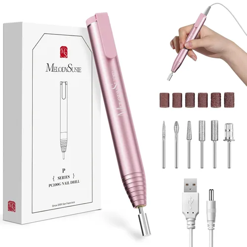 Vista 10 de MelodySusie PocketNail - Taladro de uñas USB delgado ergonómico en forma de bolígrafo, PC100G 20000 RPM, lima eléctrica portátil para todas