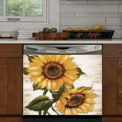 Vista 14 de Adhesivo para cubierta de lavavajillas con diseño de girasoles de granja, panel de calcomanías para nevera, funda de vinilo estilo granja, ordinario