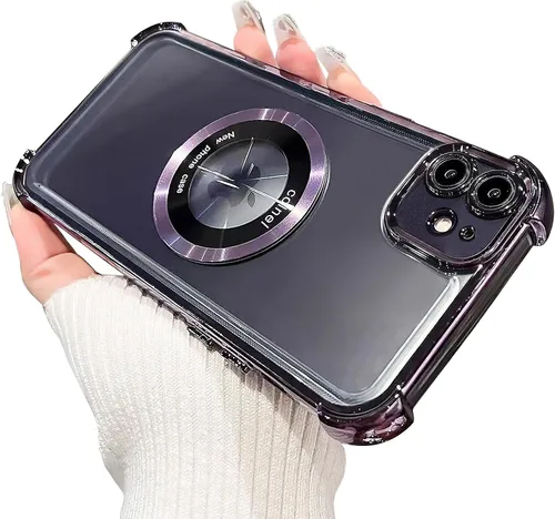 Vista 43 de Funda magnética transparente para iPhone 11, funda de lujo con cuatro esquinas brillantes, protección a prueba de golpes de grado militar