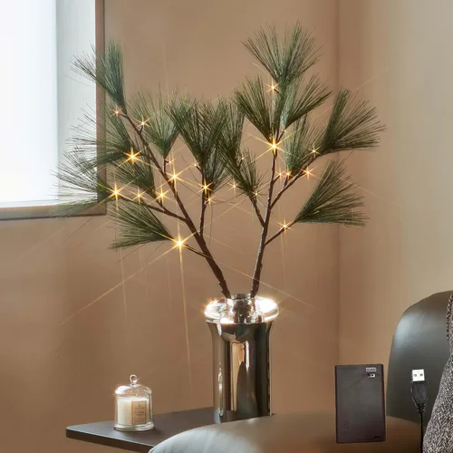 Vista 8 de Litbloom - Ramas de sauce iluminadas plateadas con purpurina, de 32 pulgadas, 120 luces LED con temporizador que funcionan