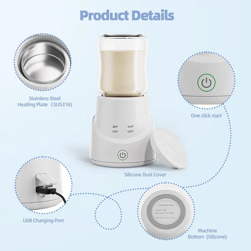 Vista 6 de Fafeicy Calentador de biberones portátil, calentador rápido de leche para bebés, calentador USB inalámbrico con batería de 4500 mAh, calefacción PTC