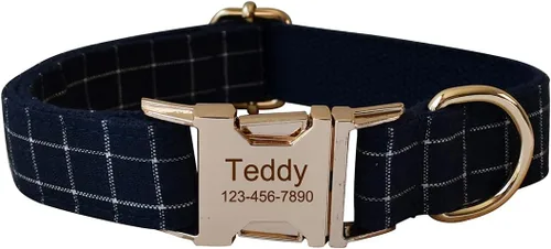 Vista 7 de Collares personalizados para cachorros, mascotas pequeñas, medianas y grandes con nombre y número de teléfono grabados (S, azul)