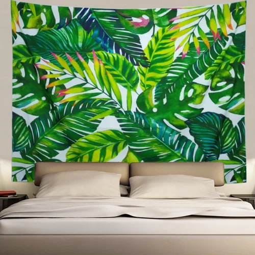 Vista 2 de Tapiz de palmeras – Hojas de plátano tropical XL para colgar en la pared de sala/dormitorio (hojas de palmera)