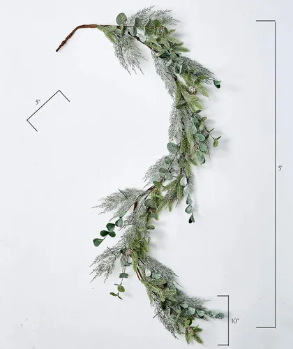 Vista 2 de Guirnalda de Navidad artificial mixta de pino y eucalipto, verde, marrón, blanco, 5 pies