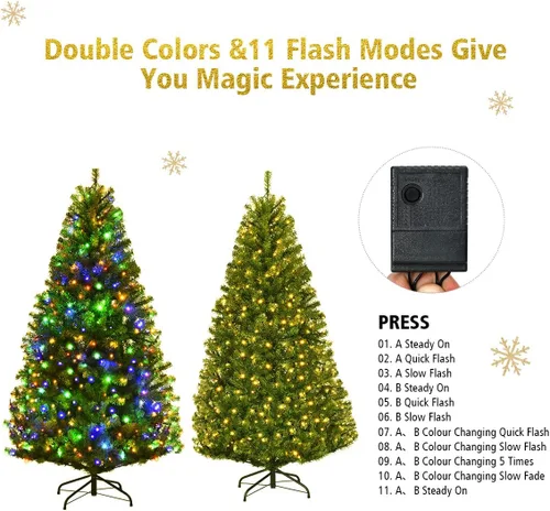 Vista 5 de COSTWAY Árbol de Navidad preiluminado de 5 pies, árbol de Navidad Verde