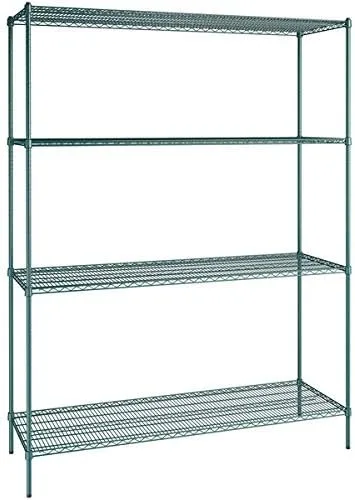 Vista 337 de Kit de 4 estantes de epoxi verde NSF de 21 x 72 pulgadas con postes de 86 pulgadas, estantería de almacenamiento resistente, kit de estantería
