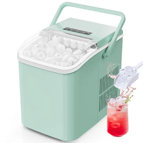 Vista 8 de Sweetcrispy - Máquina para hacer hielo de encimera, máquina de hielo portátil autolimpiable con cuchara de hielo, cesta y asa, 9 cubos en 6 minutos