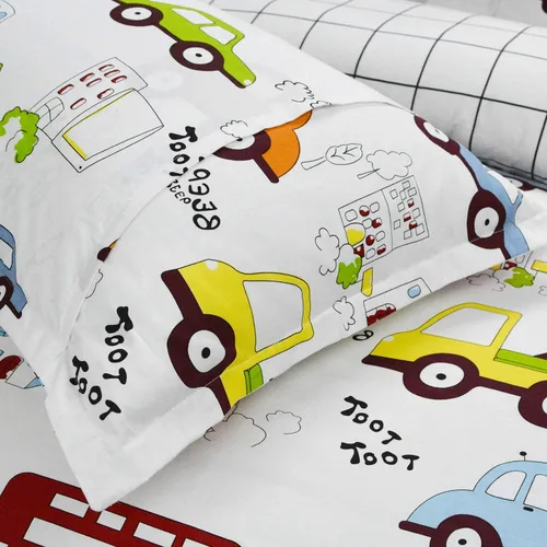 Vista 9 de Brandream Juego de sábanas de algodón de 4 piezas para niños, tamaño Queen, diseño de coches y camiones