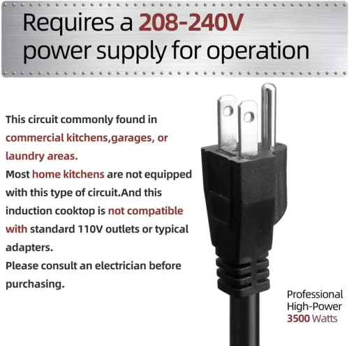 Vista 7 de Estufa de inducción portátil 208-240V 3500W Gama comercial Quemador de encimera Módulos IGBT duales 8 Nivel de Calefacción Sensor Temporizador Botón