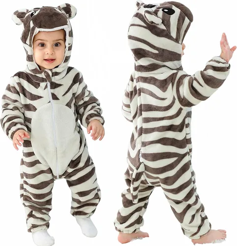 Vista 65 de Mameluco unisex de franela para bebé, disfraz de animal con capucha de dibujos animados