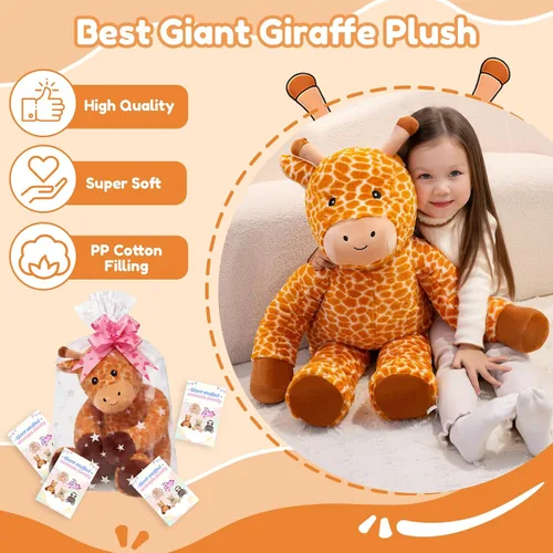 Vista 4 de SQEQE Peluche de jirafa grande de 39 pulgadas, jirafa de peluche gigante para niños y adultos, lindos peluches enormes para cumpleaños, Navidad