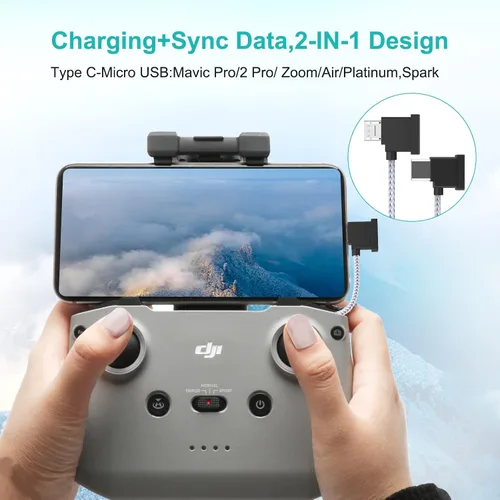 Vista 3 de MTAKYI Micro USB tipo C 0.5 pies/5.9 in carga de teléfono+cable de control remoto de datos, para DJI Mavic Air, Mavic Pro/2 Pro Zoom, Mavic
