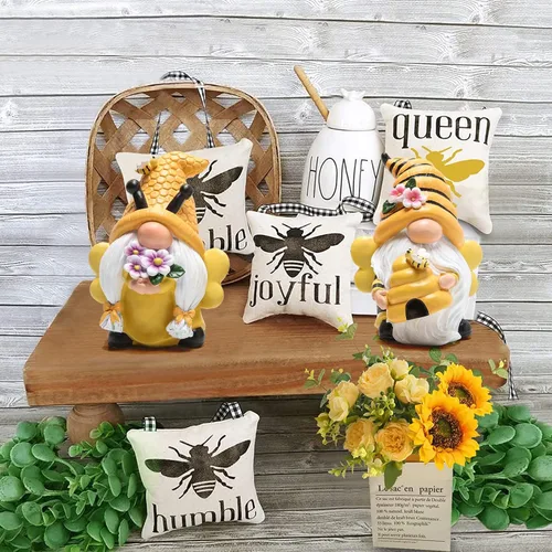 Vista 9 de Hodao Decoraciones de gnomos de jardín de primavera, gnomos de abeja de miel, decoración del Día Mundial de las Abejas, Regalos - Figura de enano