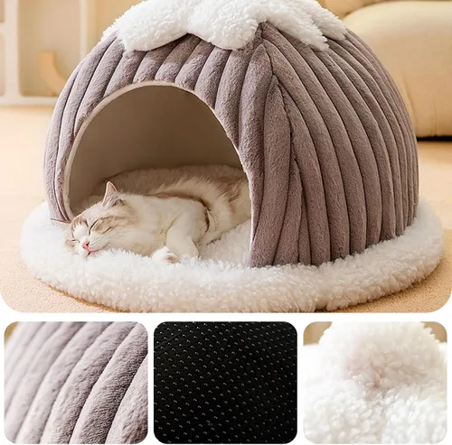 Vista 5 de Cama tipo cueva para gatos, bonita casa de gato de dibujos animados, tienda de campaña pequeña con almohada extraíble lavable, cama cálida para Verde