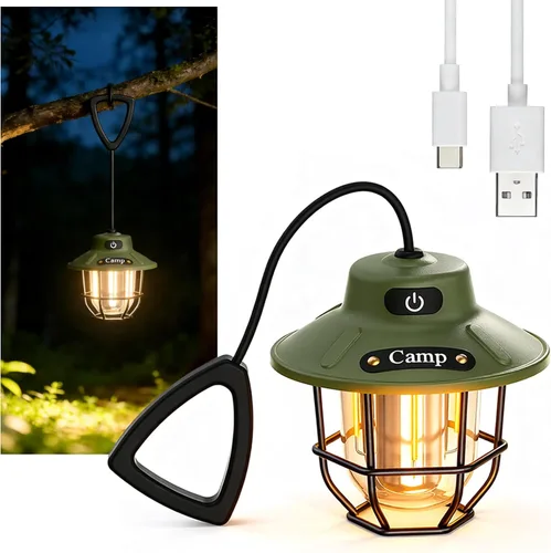 Vista 9 de Linterna de campamento de 1200 lúmenes, luz LED recargable con 4 modos de luz, linterna portátil USB al aire libre para campamento, senderismo