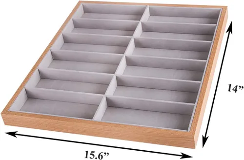 Vista 7 de Homeanda 12 rejillas marco de madera gris terciopelo gafas caso gafas organizador gafas de sol soporte gafas caso gafas gafas caja gafas gafas gafas
