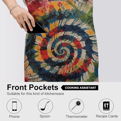 Vista 5 de Colorful Spiral Tie Dye Aprons Waterproof Cooking Kitchen Apron Unisex Adjustable Bib Apron with Pocket Restaurant Chef Works Aprons for Waitress