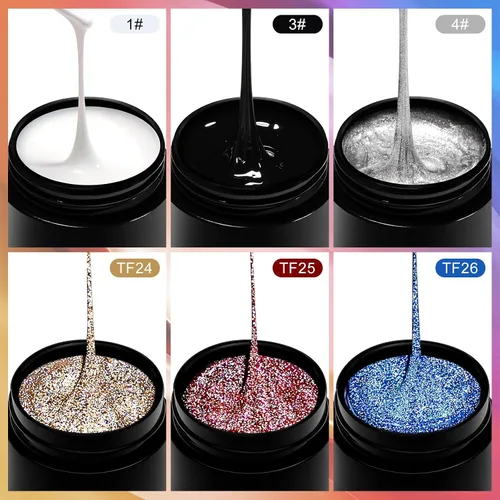 Vista 5 de Gel de araña de dibujo elástico de 6 colores, esmalte de gel UV LED, gel de dibujo para línea, manicura de arte de uñas con pinceles