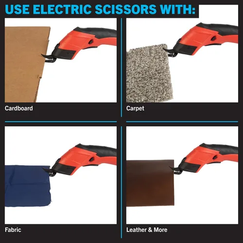 Vista 7 de Stalwart - Tijeras eléctricas inalámbricas, cortador multiusos de tela, cuero, alfombra o cartón con 2 cuchillas y batería recargable de 3.6 V (rojo)