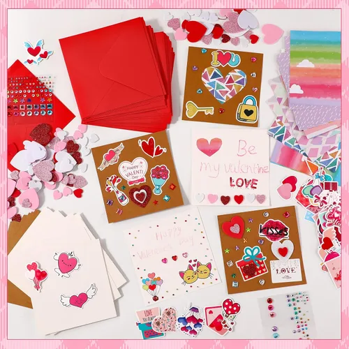 Vista 3 de Zonon Paquete de 32 manualidades de San Valentín, kits de San Valentín, tarjeta de San Valentín con sobres, calcomanías de espuma de corazón
