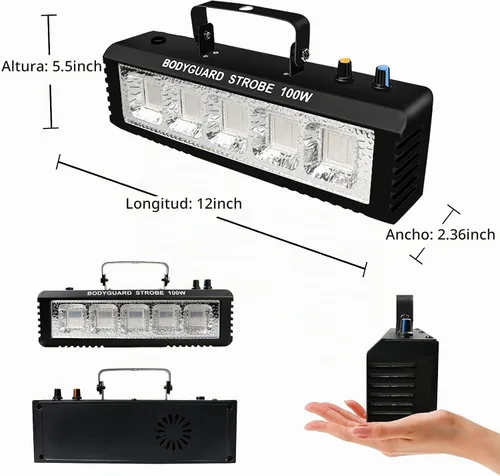 Vista 3 de Luces estroboscópicas activadas por sonido, luces LED estroboscópicas blancas de 100 W, efecto de luz de Halloween con control remoto, luces Blanco
